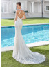 Beaded Halter Neck Ivory Lace Wedding Dress With Detachable Tulle Skirt